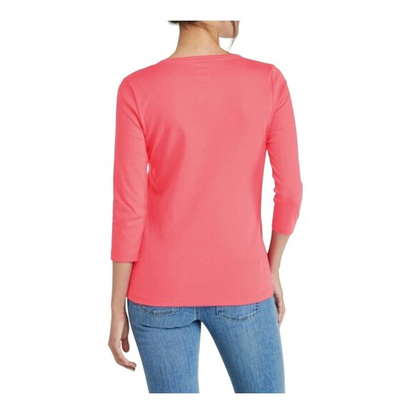 L.L. Bean Womens Pima Cotton Shaped Tee 3/4 Sleeve Sunit Coral Large Petite - Picture 2 of 12